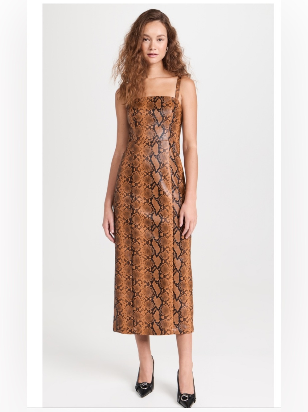 Shopbop Snake-Print Square-Neck Midi Dress in Brown